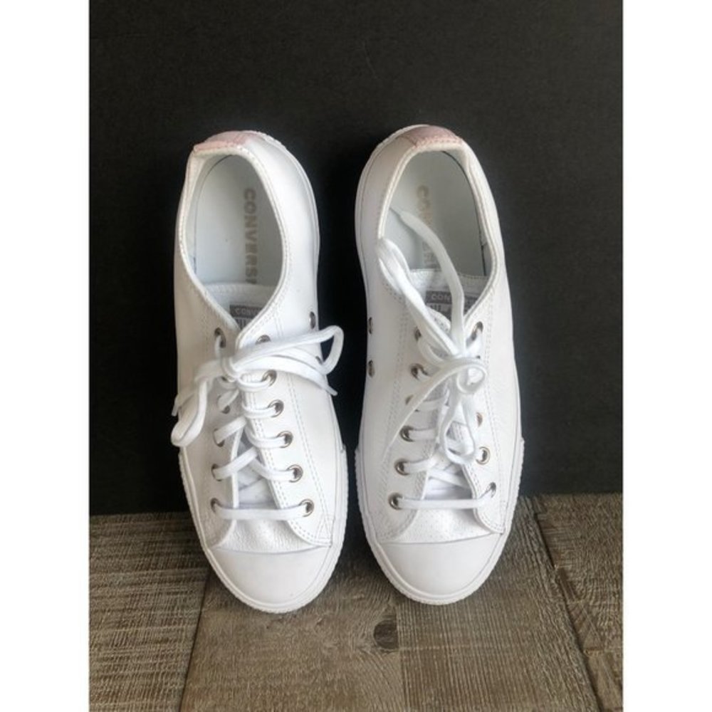CONVERSE chuck taylor all star leather kids white Low SHOES SIZE 6 - Picture 4 of 7